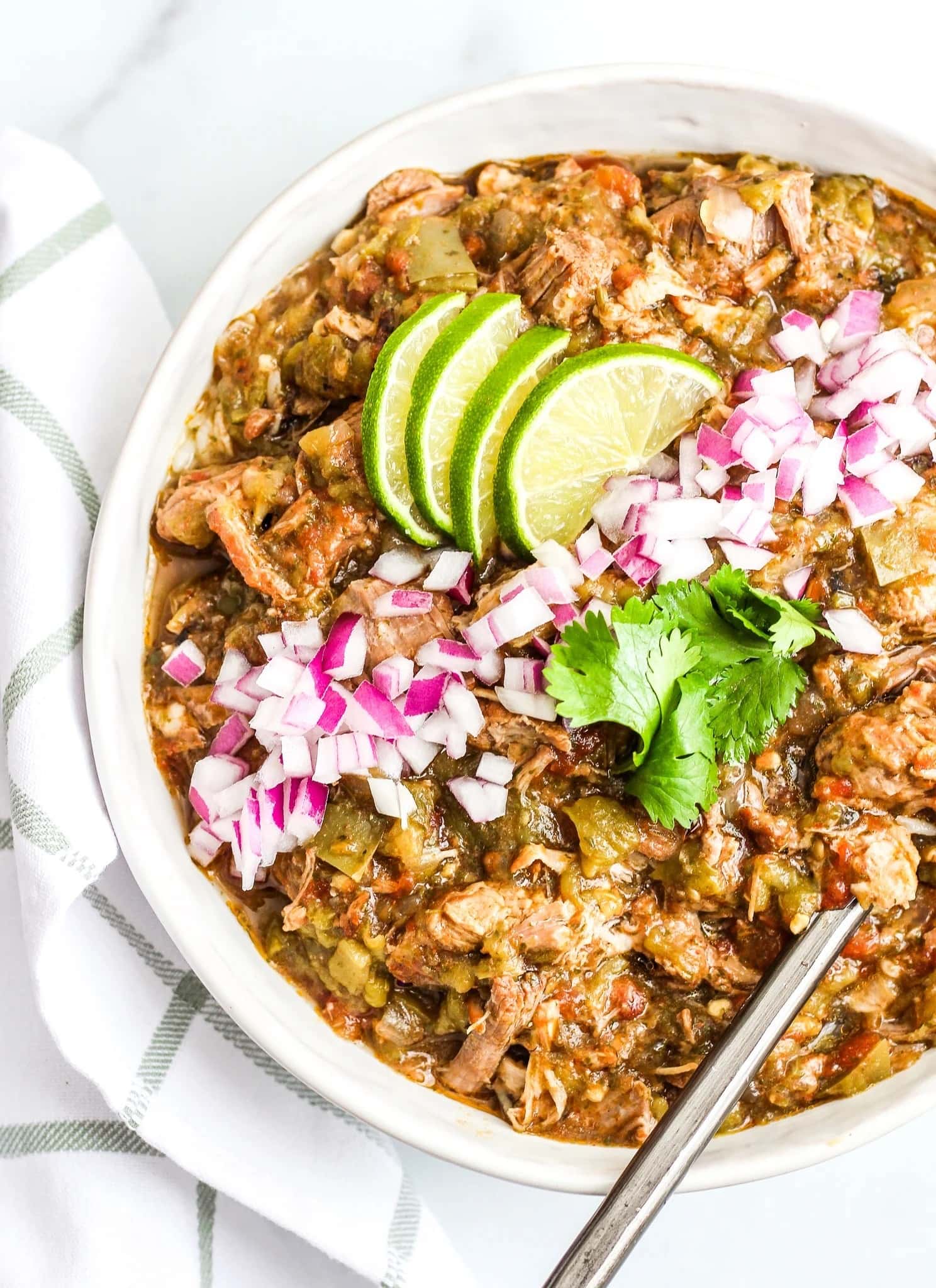 Green Chili with Pork, Onions, Cilantro and Lime