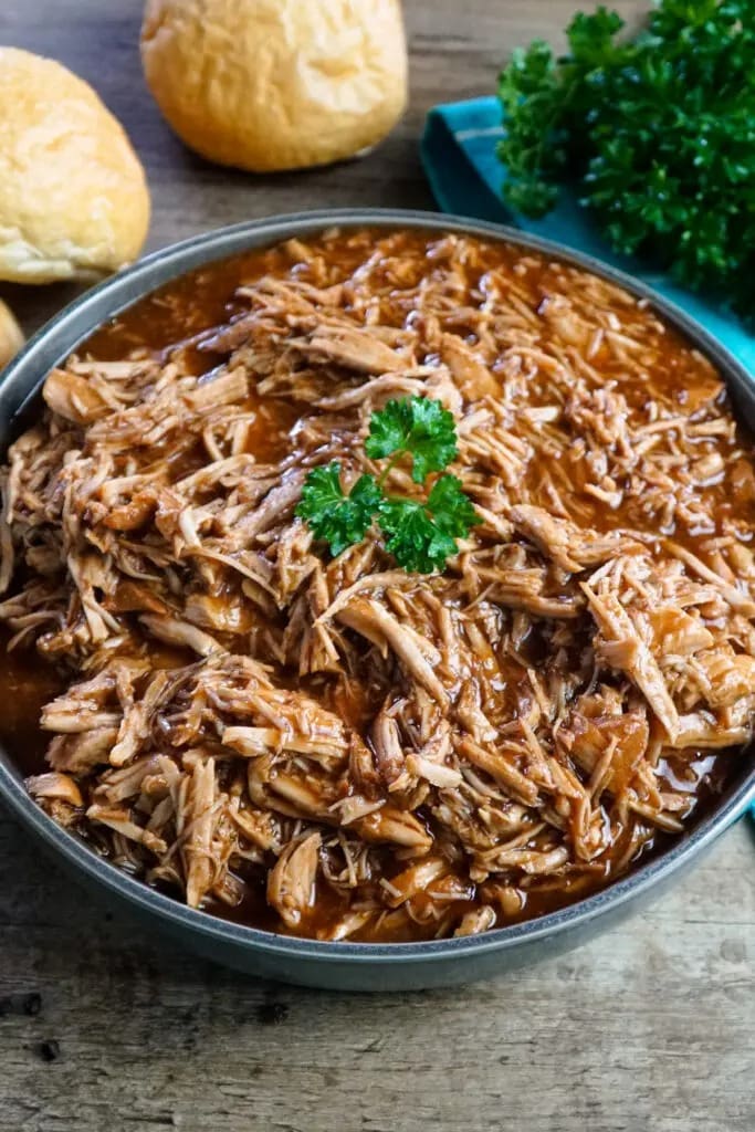 Homemade Root Beer Pulled Pork Served with Bread