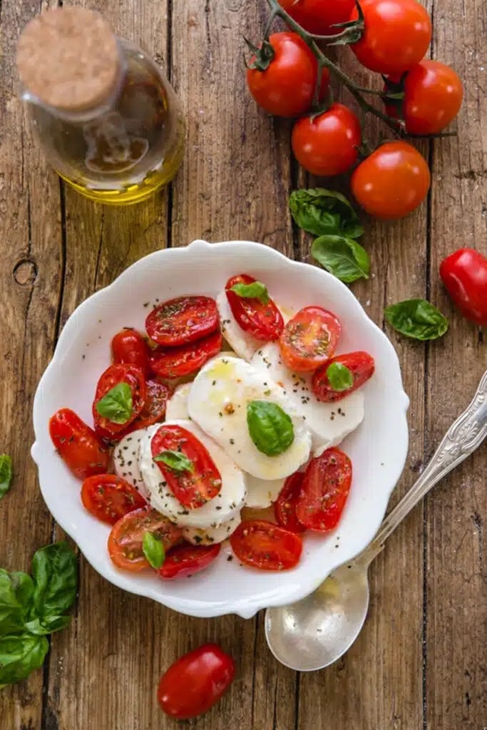 Classic Italian Caprese Salad with Tomatoes and Mozzarella