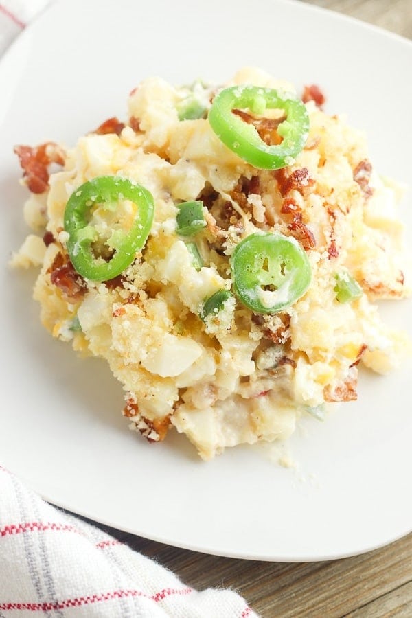 Creamy macaroni casserole with crispy bacon and melted cheese