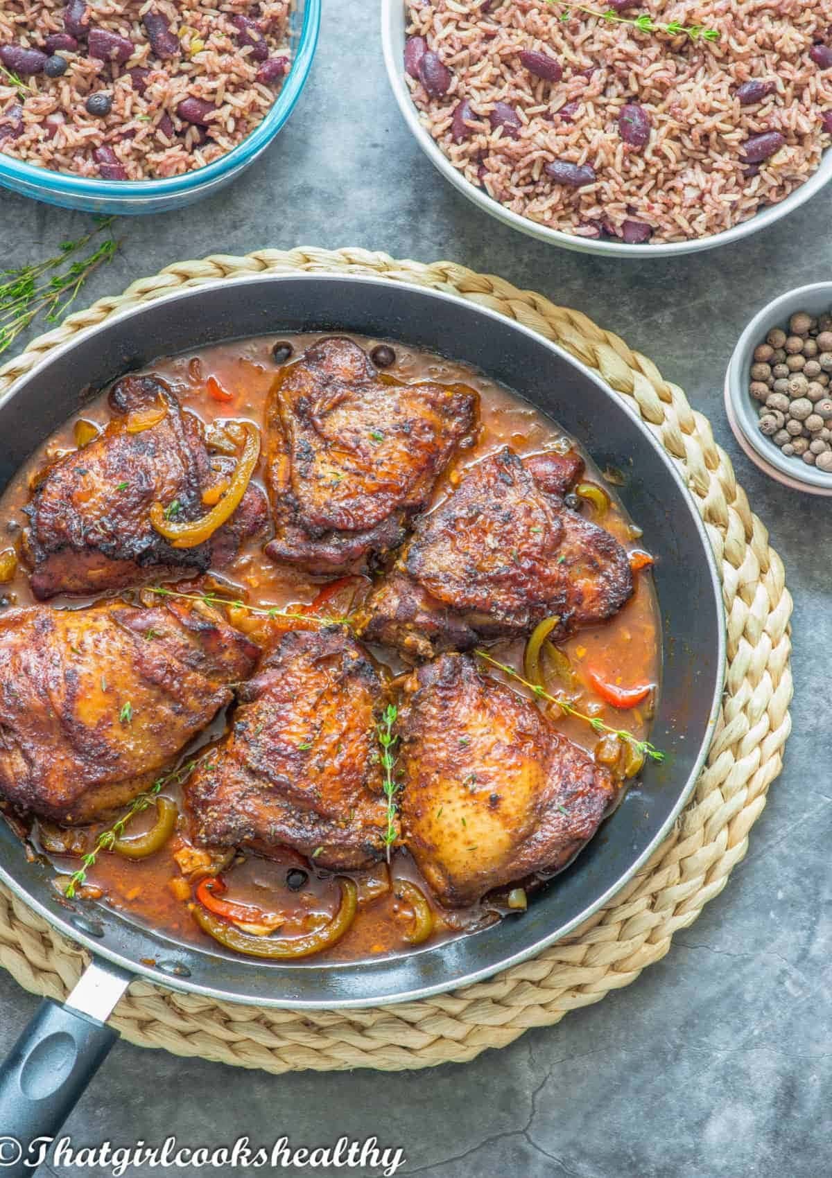 Jamaican Brown Stew Chicken on a Pan