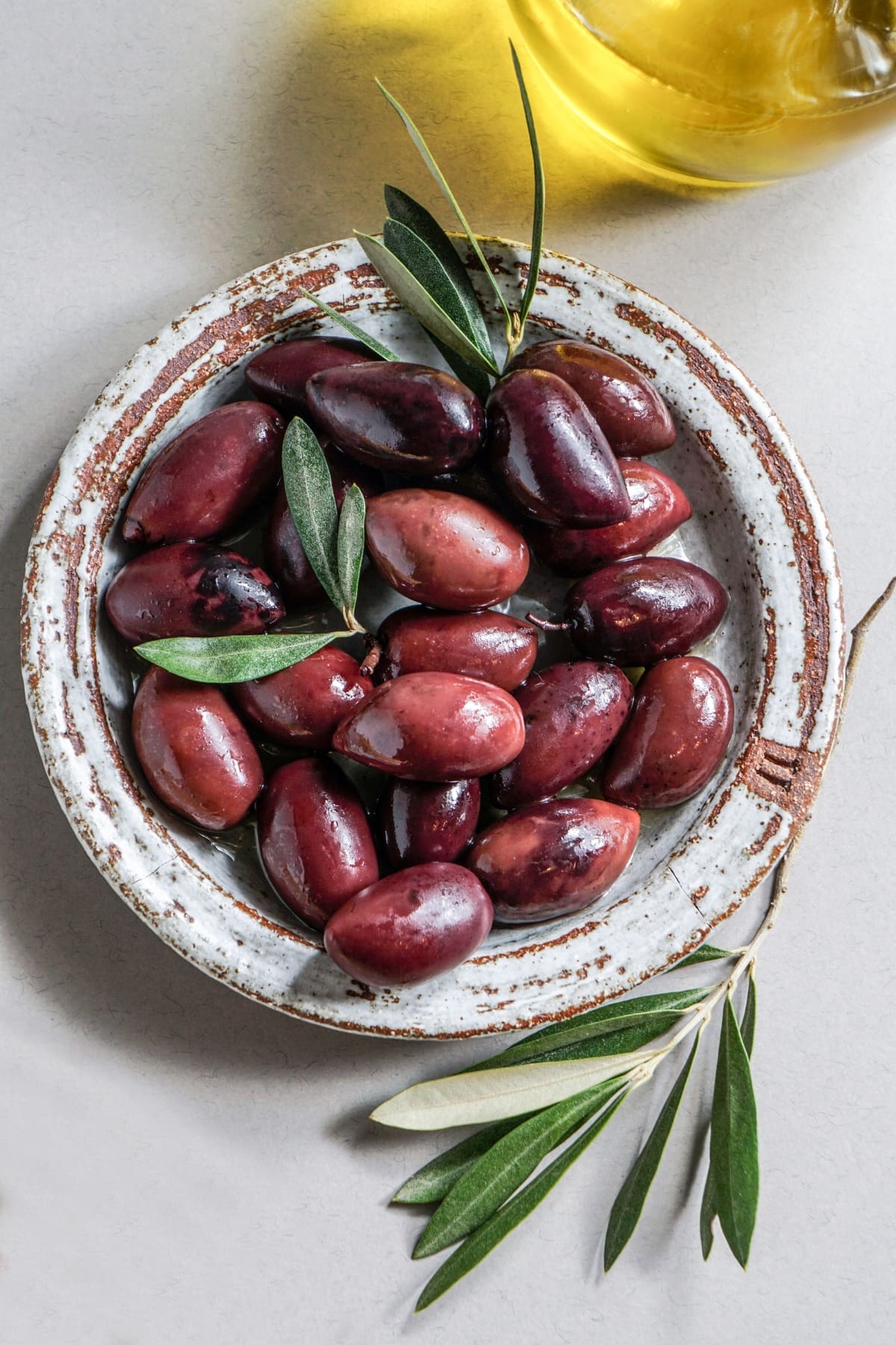 Kalamata Olives in a White Plate