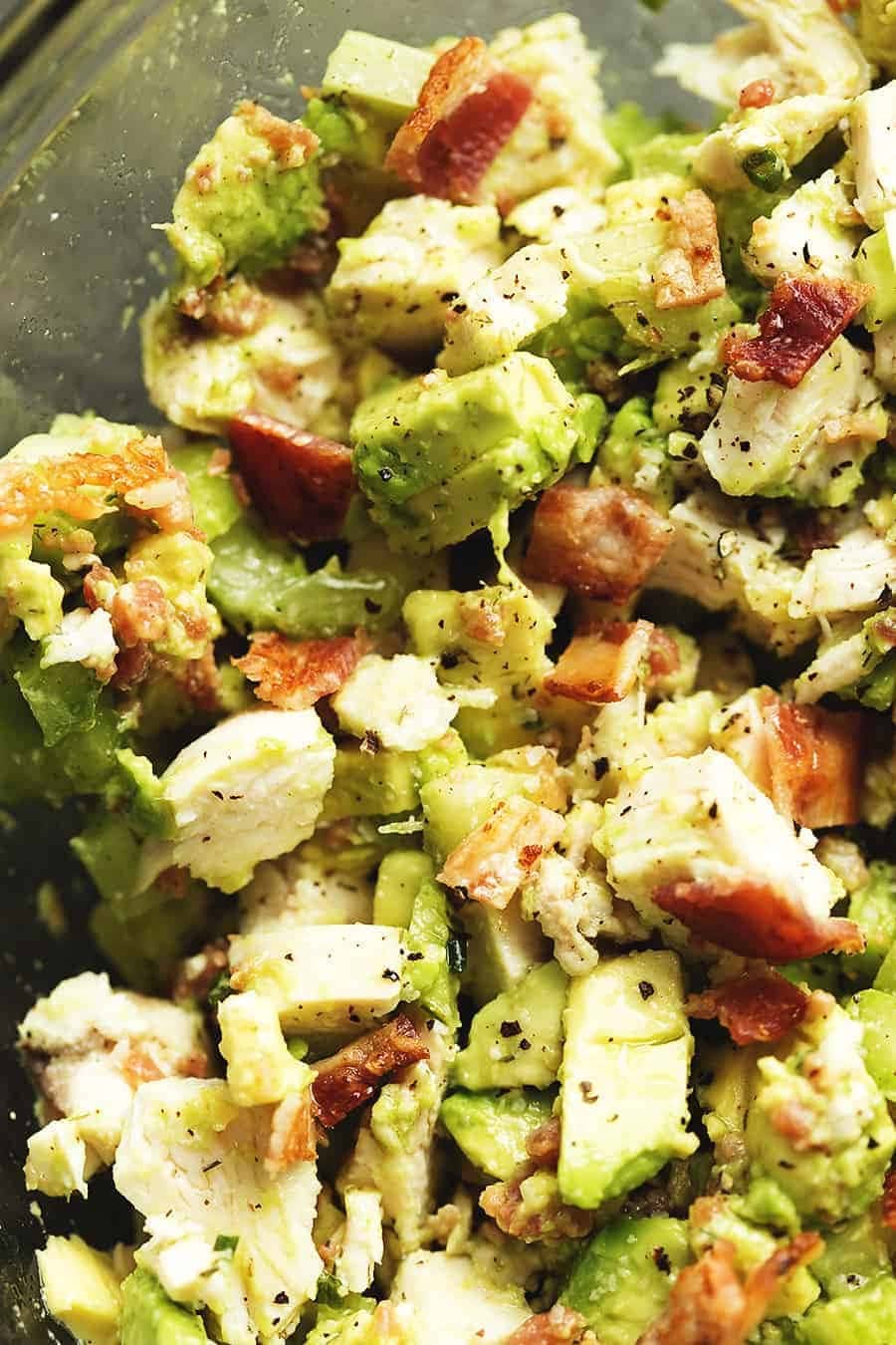 Chicken salad with avocado and bacon.