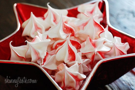 Bunch of Peppermint Meringues on star shape bowl