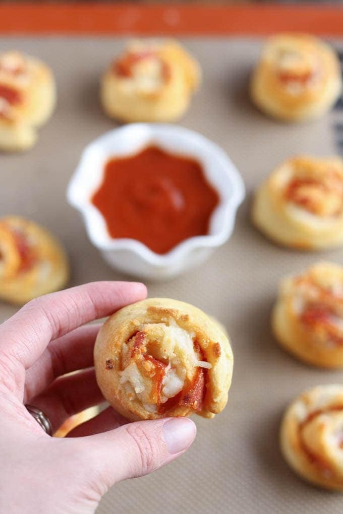 Mini Pizza Pinwheels with Tomato Sauce