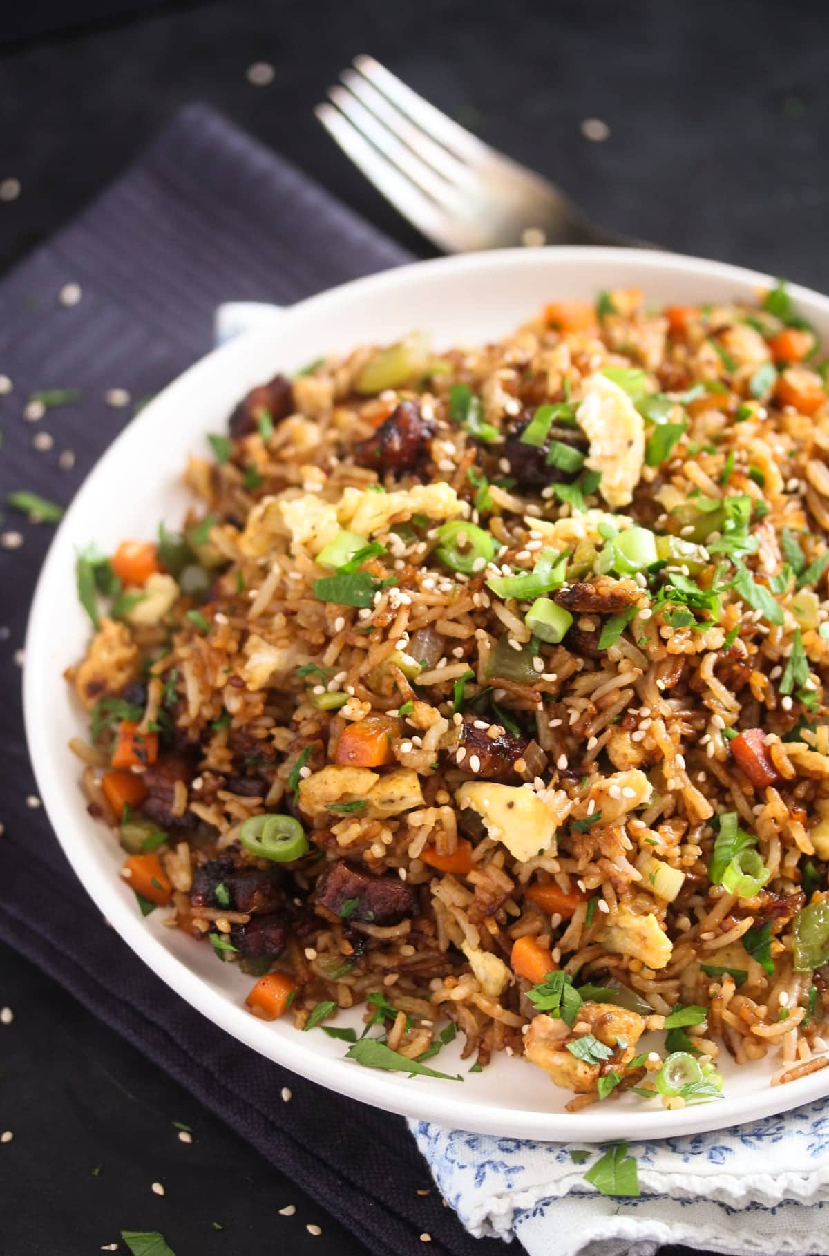 Quick Pork Belly Fried Rice on a plate