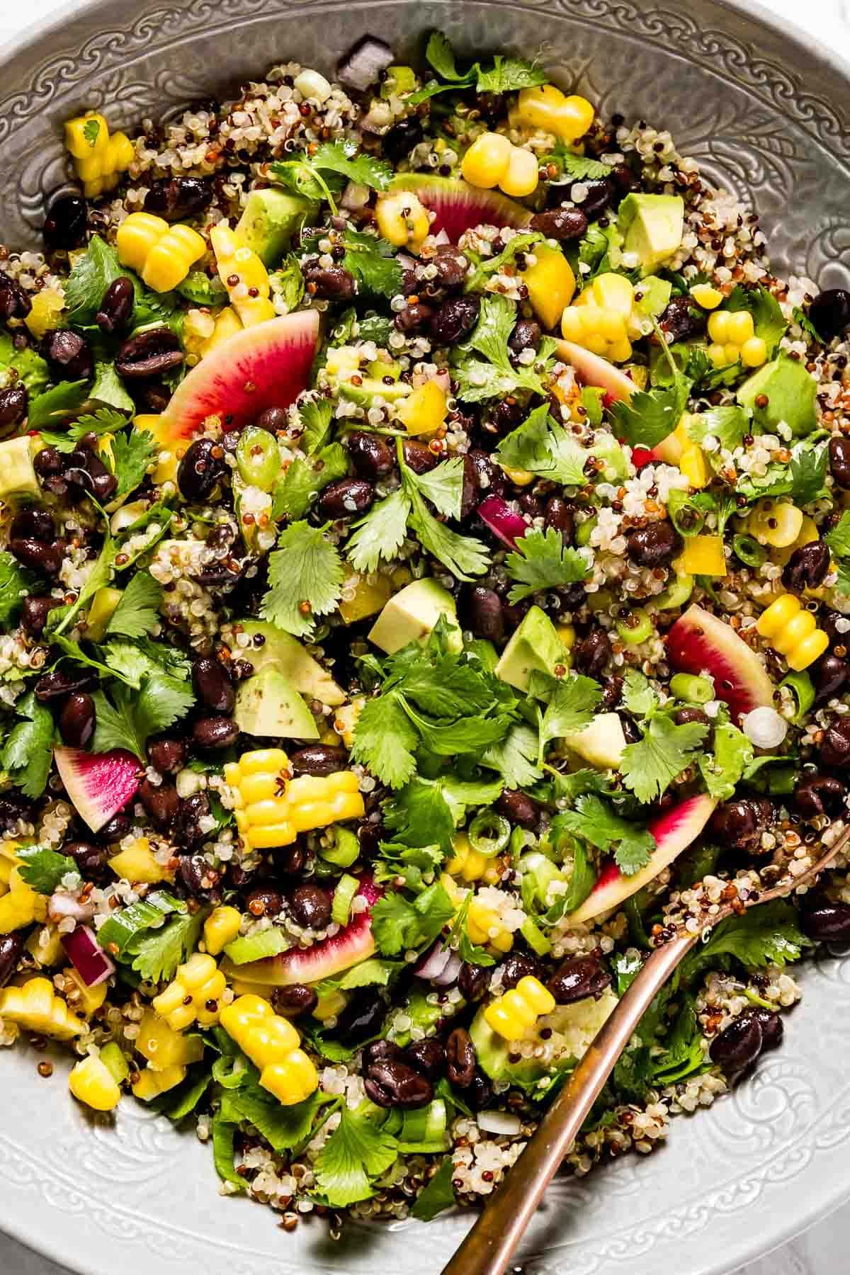Homemade Quinoa Black Bean and Corn Salad on a plate
