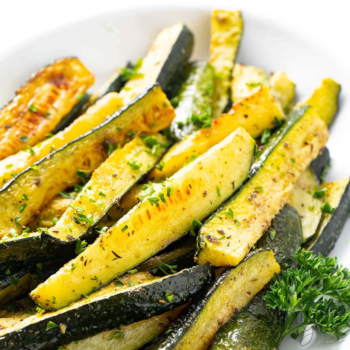 Roasted zucchini on a bowl. 