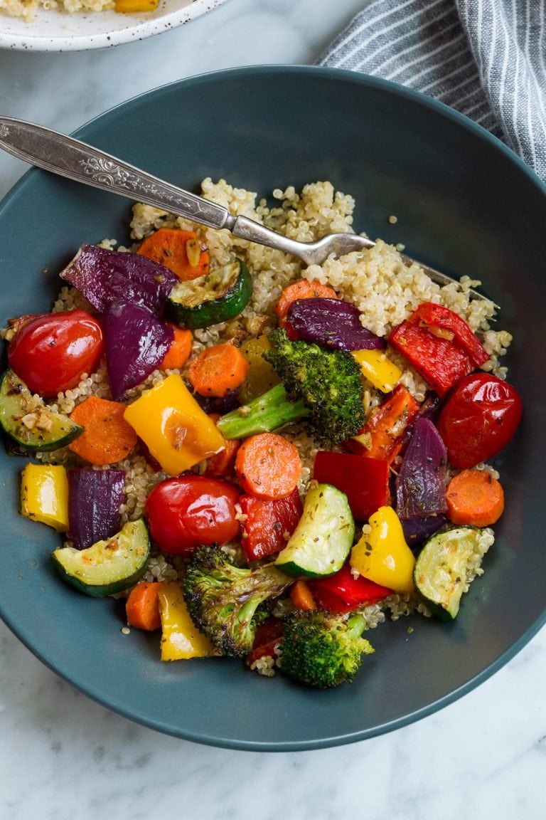 Roasted vegetable with quinoa served on a plate. 