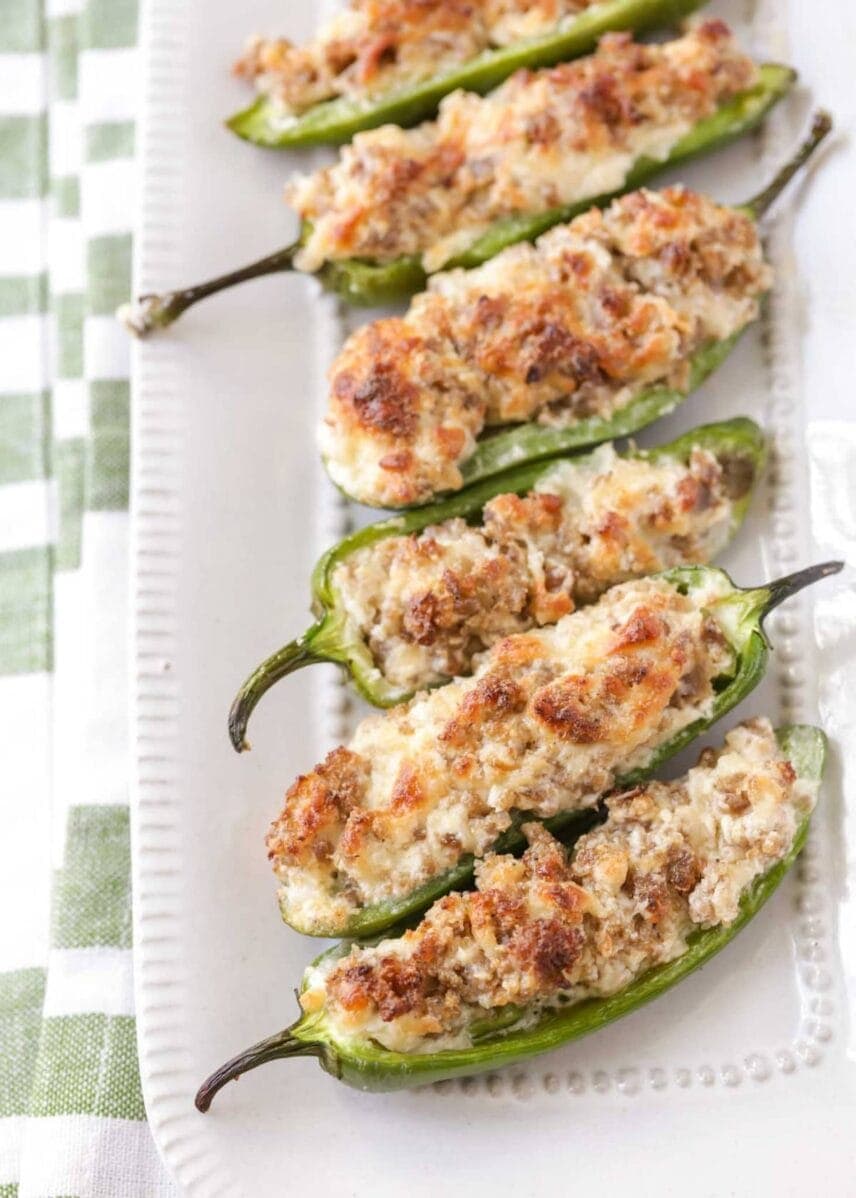 Stuffed Jalapeno Peppers with Crumbly Sausage and Gooey Cream Cheese