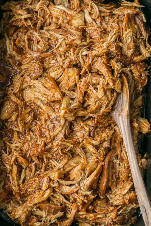 Close up view of Slow Cooker BBQ Chicken Recipe