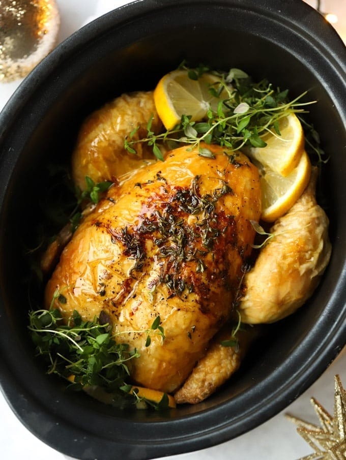 Slow Cooker Whole Chicken with Lemon and Herb Butter