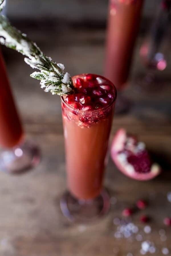 Sparkling pomegranate cocktail with a hint of rosemary,