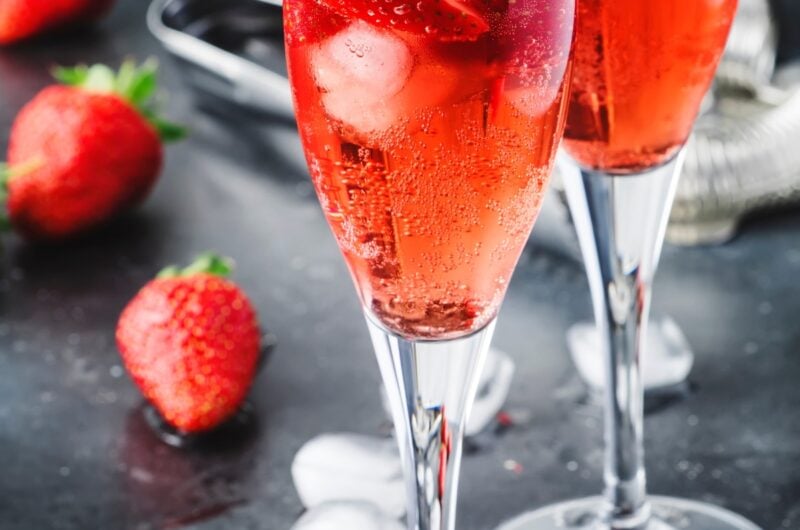 Sparkling Wine with Strawberries in Champagne Glasses