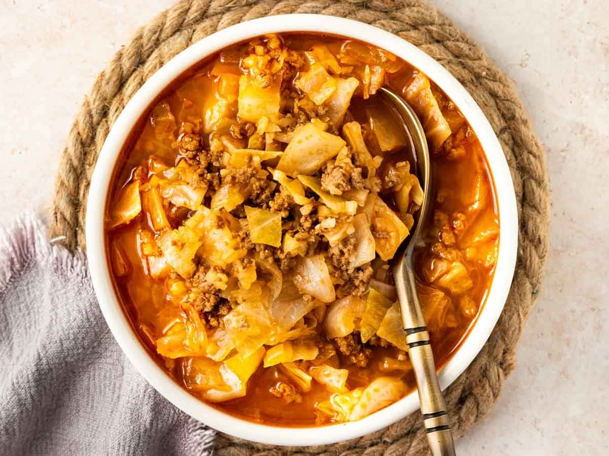 Bowl of homemade Stuffed Cabbage Soup