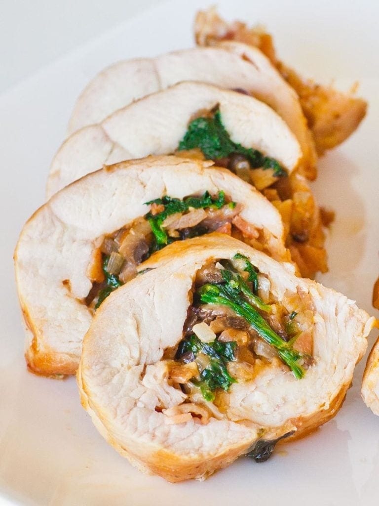 Stuffed Turkey Breast Roll with bacon, shallots, mushrooms and spinach
