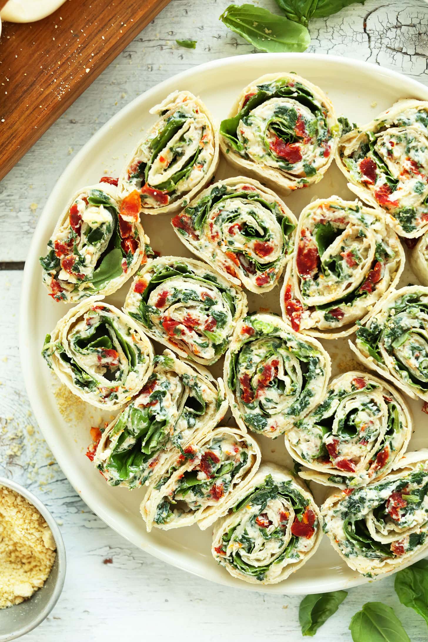 Tomato Basil Pinwheels with Spinach and Sun-Dried Tomatoes