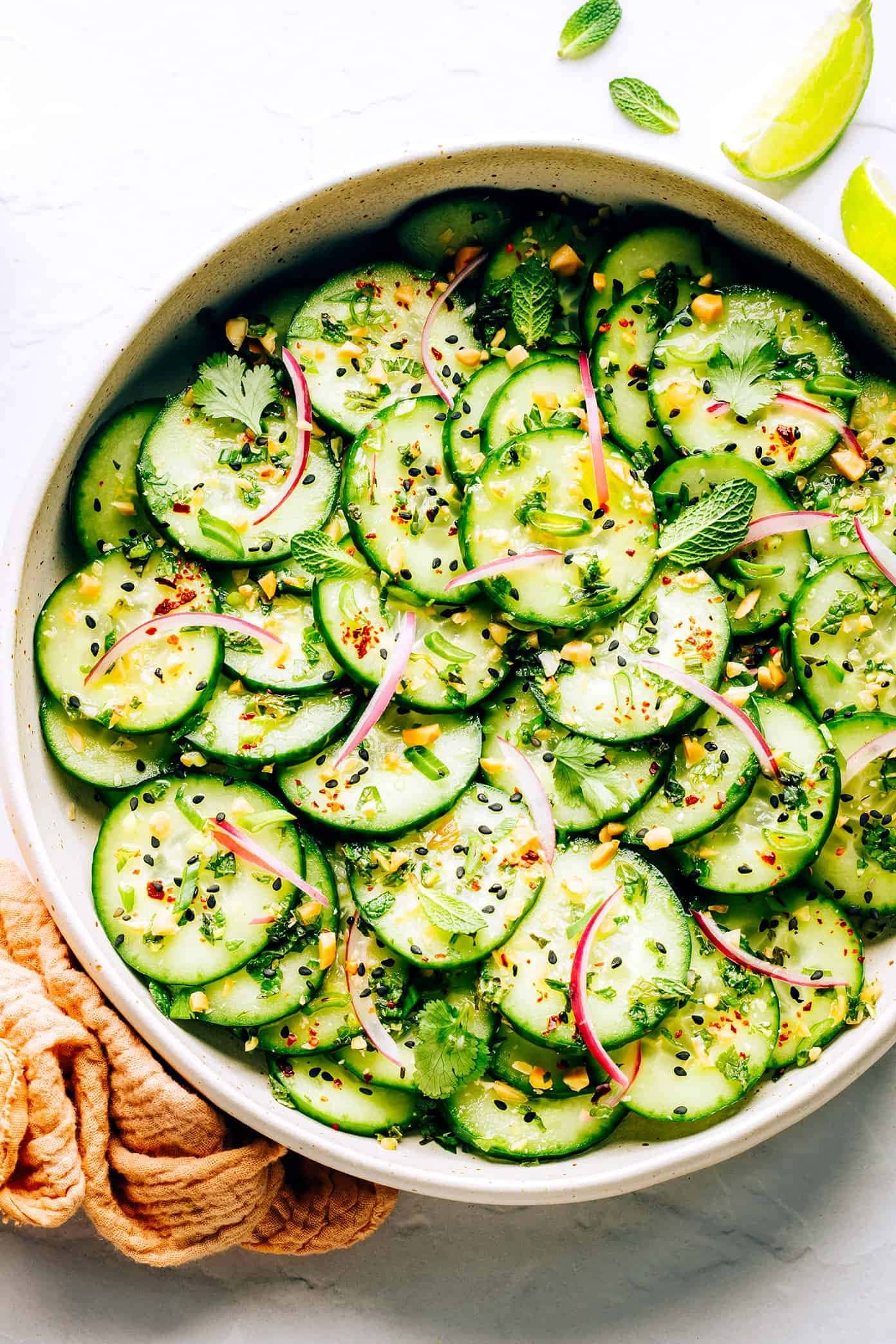 Cucumber salad on a bowl.