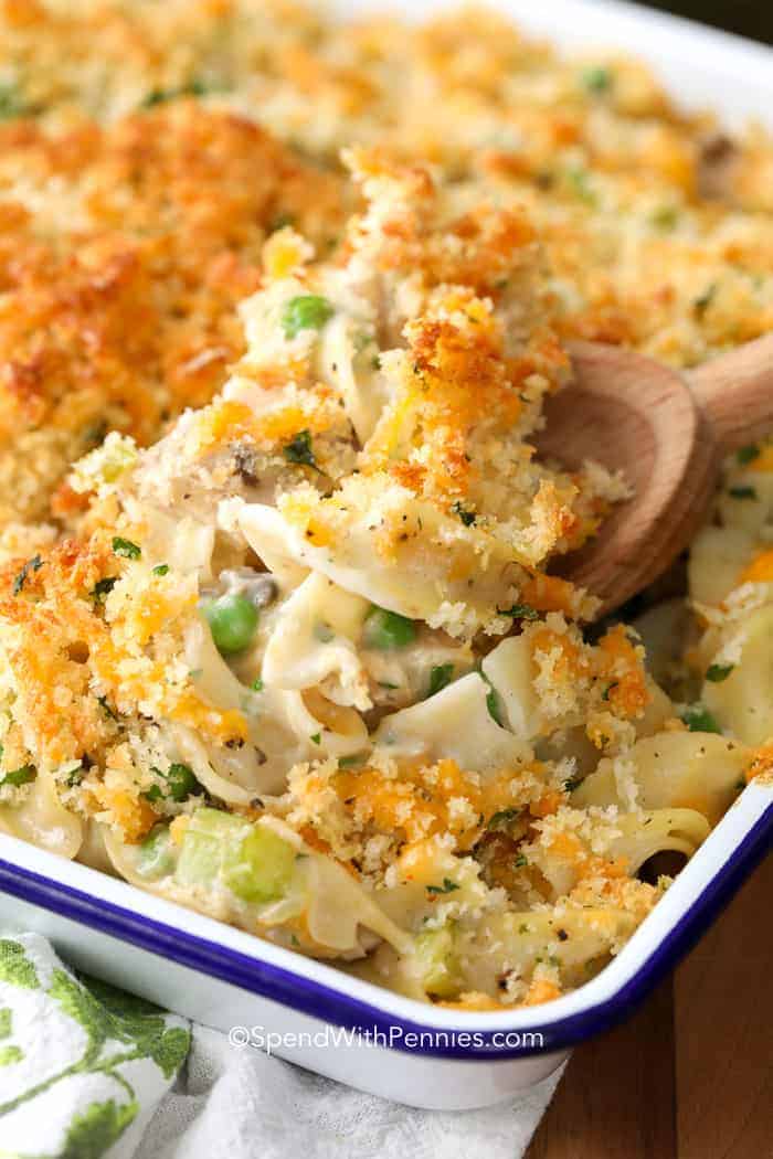 Easy Tuna Casserole with Chicken Noodles and Bread Crumbs