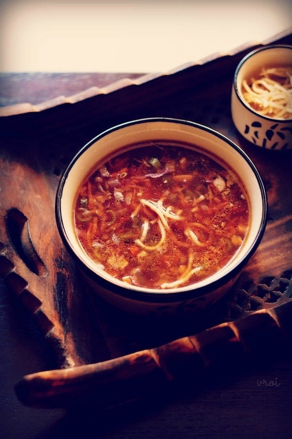 Bowl of Warm Vegan Manchow Soup 
