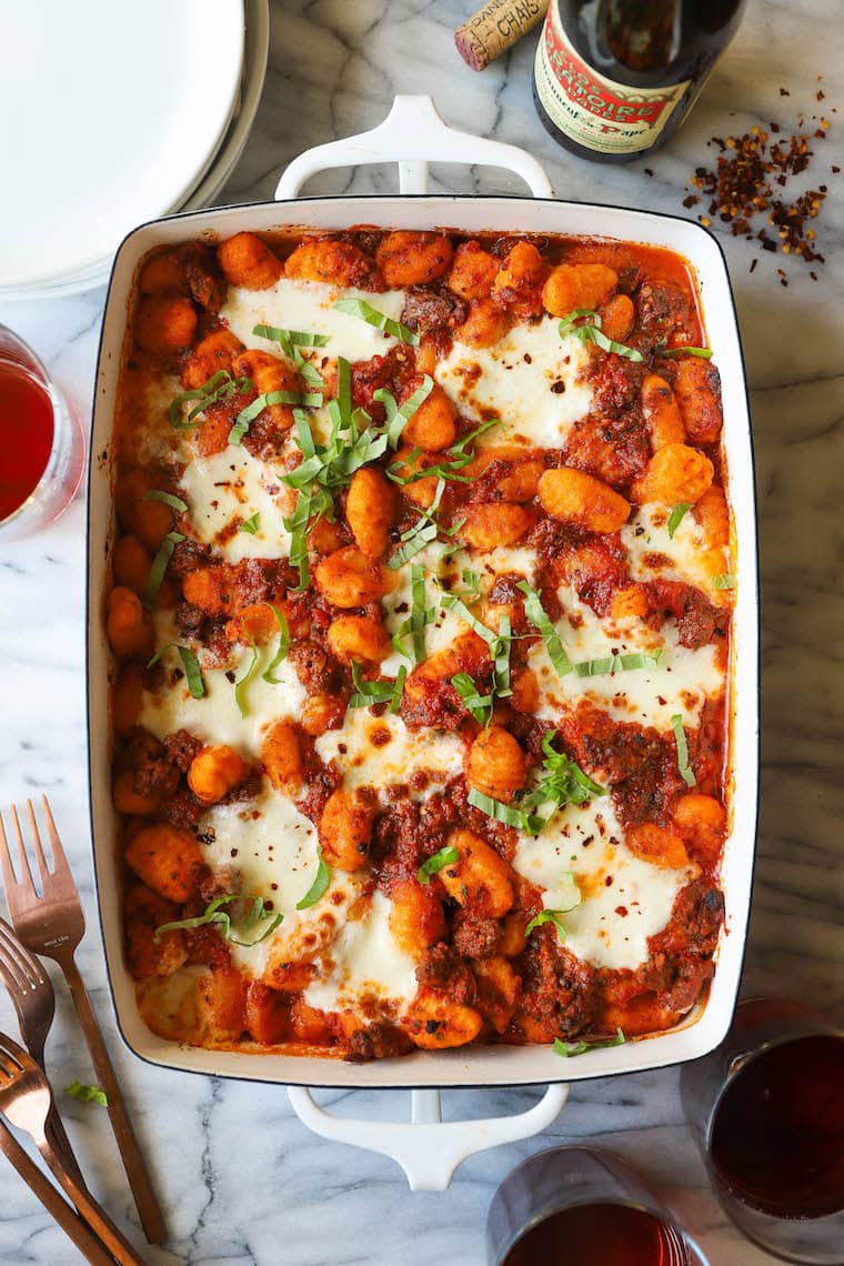 Homemade Baked Gnocchi in Tomato Sauce and Cheese