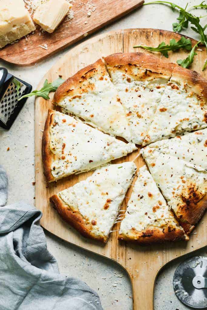 White Pizza Drizzled with Olive Oil, Garlic and White Cheese