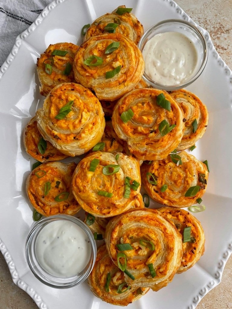 Buffalo Chicken Pinwheels with Spicy Wing Sauce