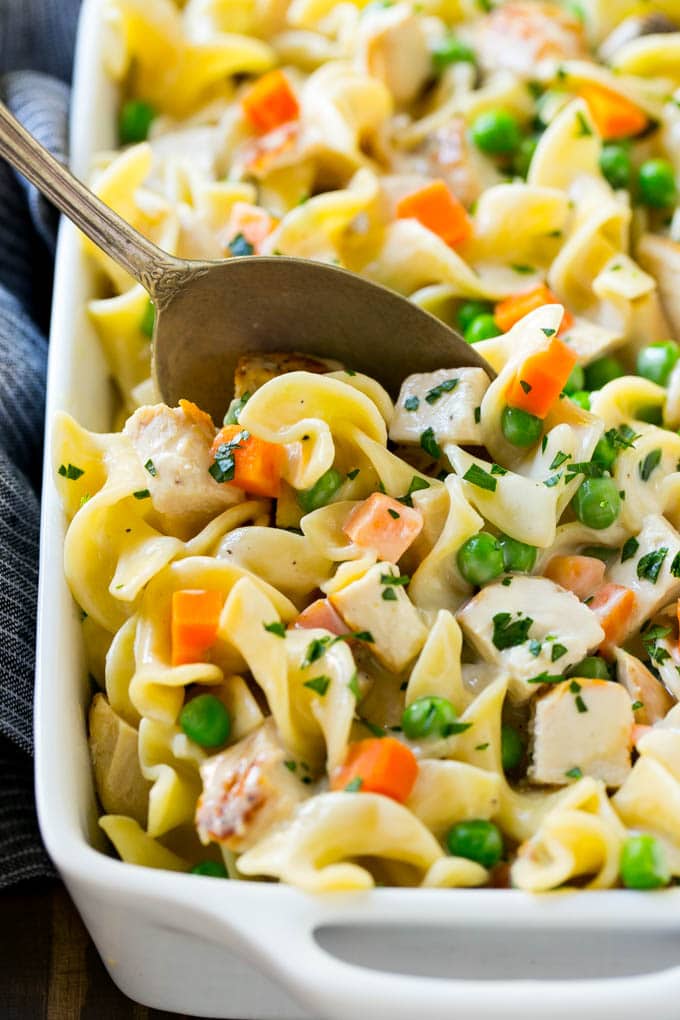 Chicken Noodle Casserole with Carrots and Green Peas