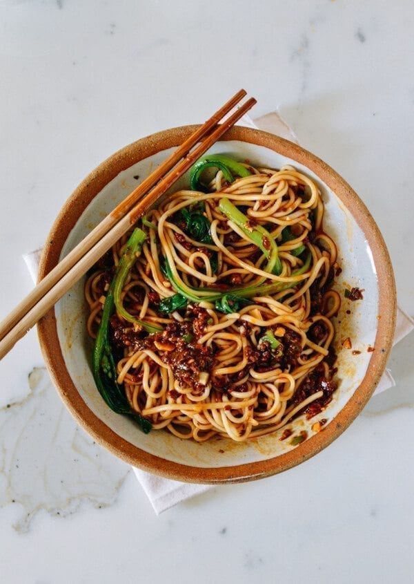 Dan Dan noodles with red pepper and soy sauce, a delicious and spicy dish with a touch of Asian flavors