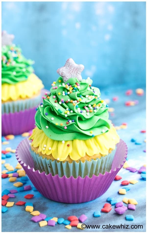 Sweet Homemade Christmas Tree Cupcakes Sprinkled with Candies