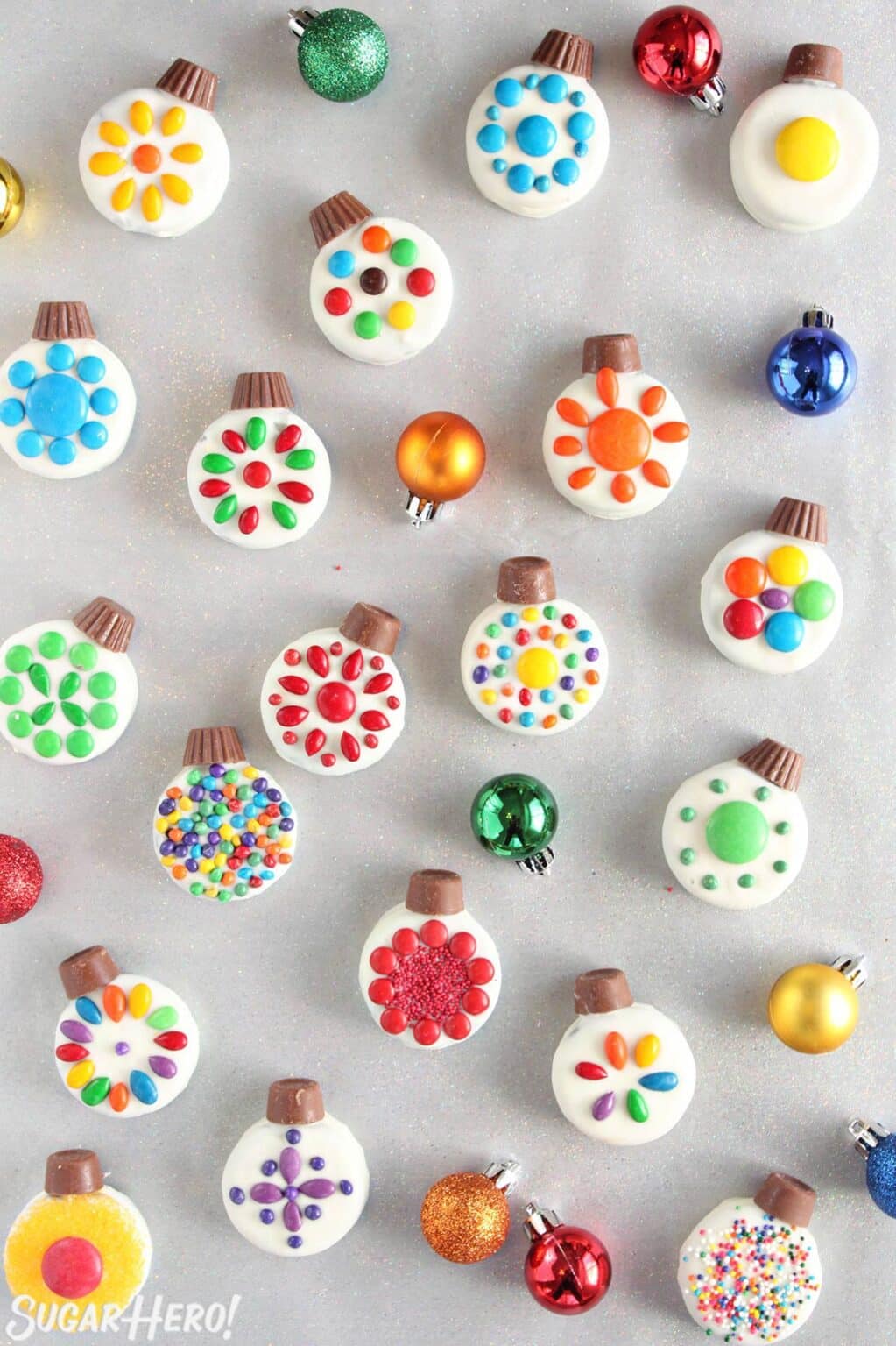 Sweet Oreo Cookie Christmas Ornaments with Colorful Candies and Peanut Butter Cups