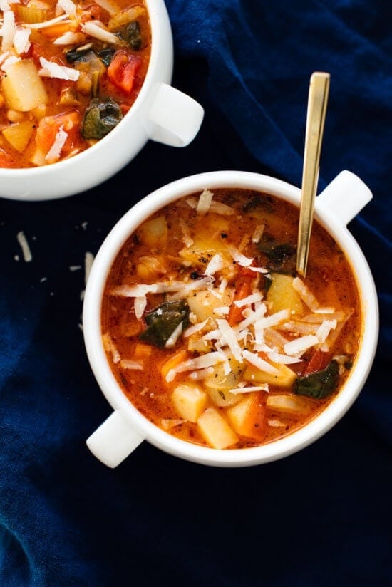 Bowl of Vegetarian Minestrone Soup with Parmesan Cheese