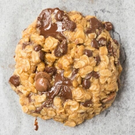 A piece of chocolate oatmeal cookies.
