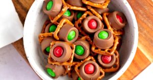 A bowl of chocolate rolo pretzels and candy, a delightful mix of sweet and salty treats