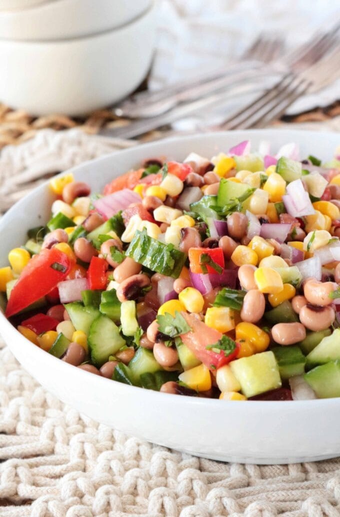 Black eyed pea salad in a bowl. 