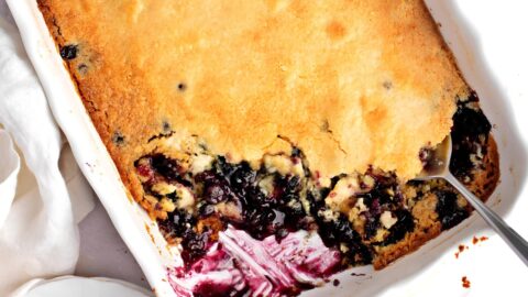 A Casserole of Blueberry Dump Cake Dessert
