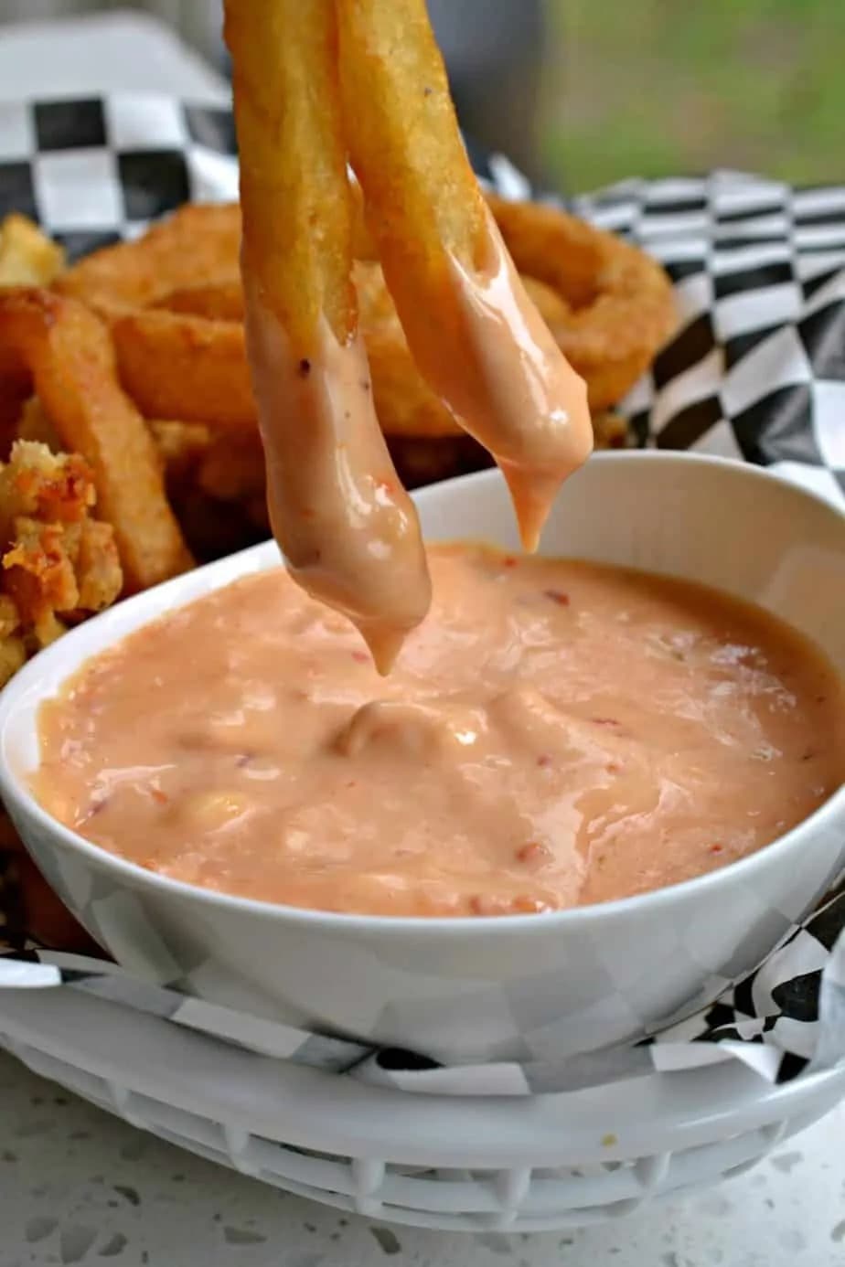 Spicy boom boom sauce served with fries