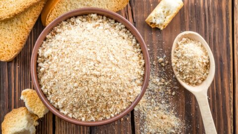 Bread Crumbs in a Bowl Top View