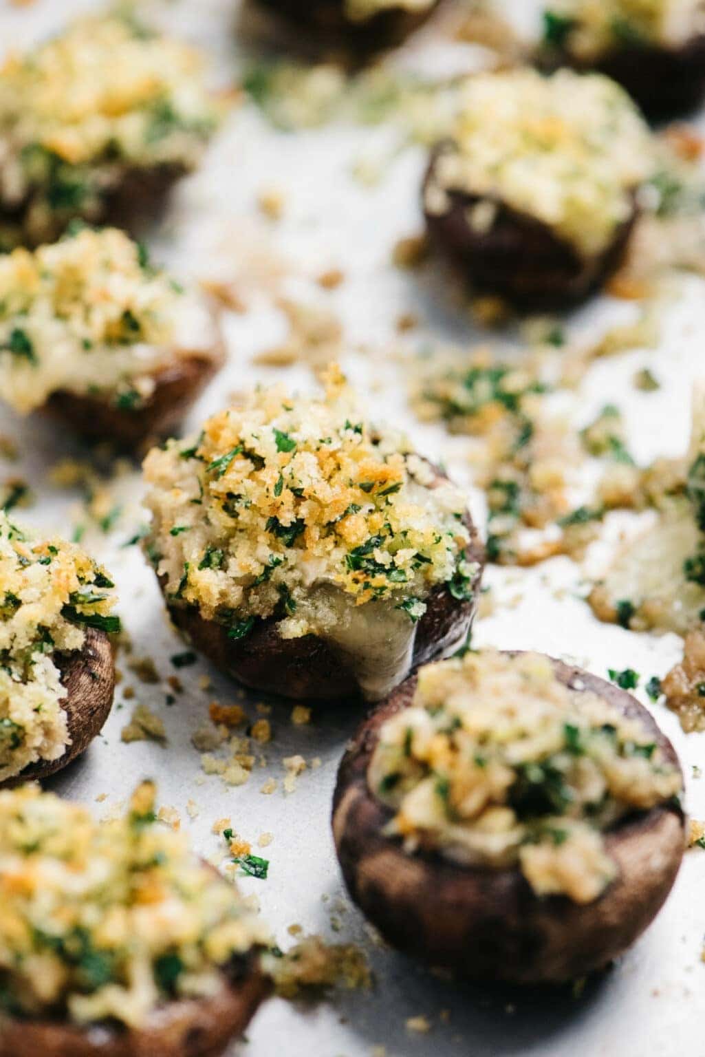 Brie stuffed mushroom with breadcrumbs topping.