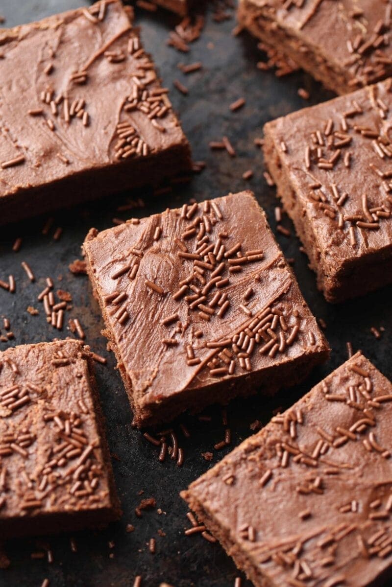 Slices of brownies with chocolate sprinkles on top 