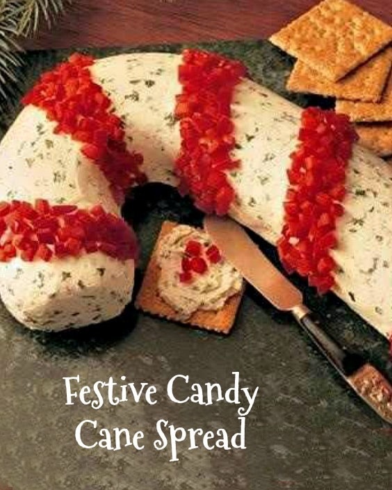Candy cane shaped cream cheese spread. 