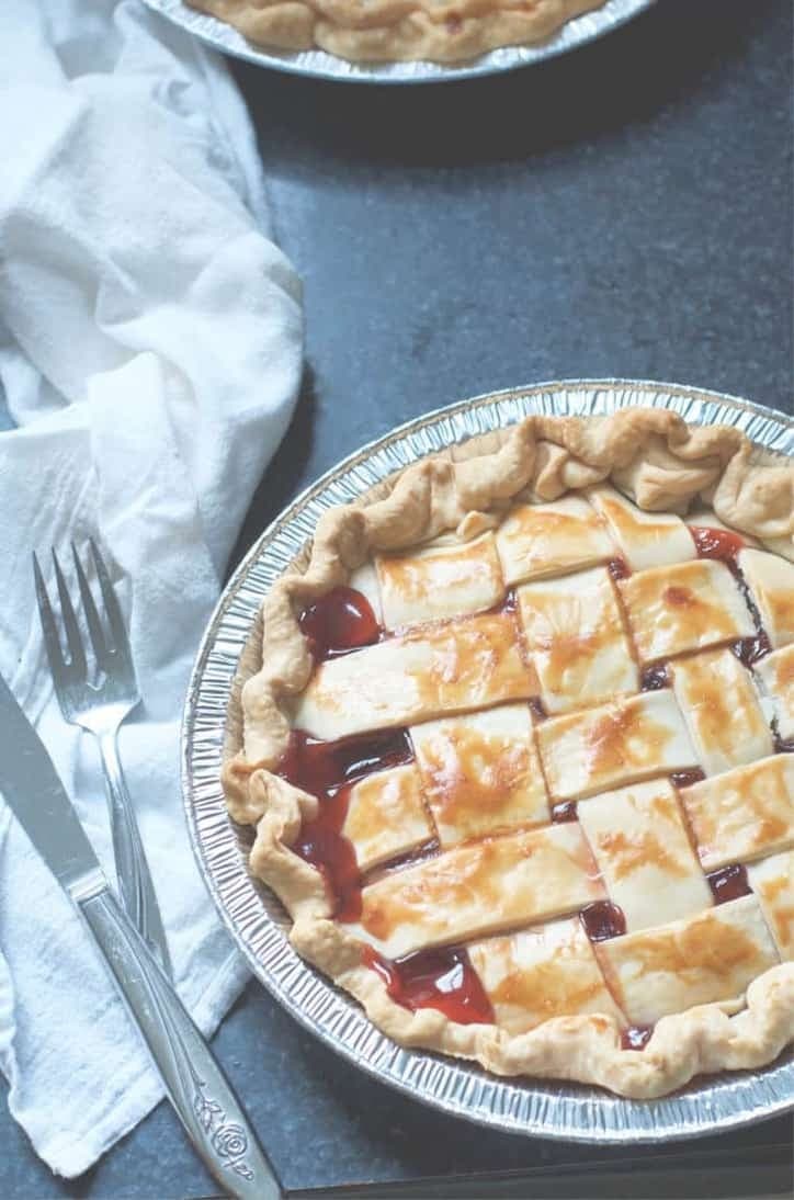 Whole pie with cherry jam filling. 
