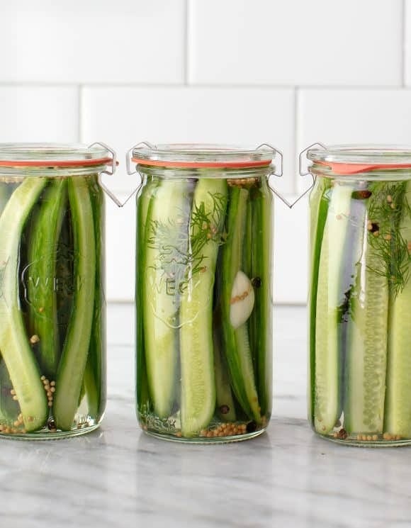 Dill pickle on air tight jars. 