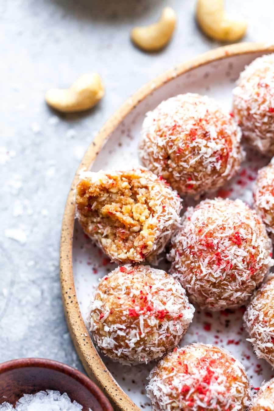 Candy balls covered with shredded coconut. 