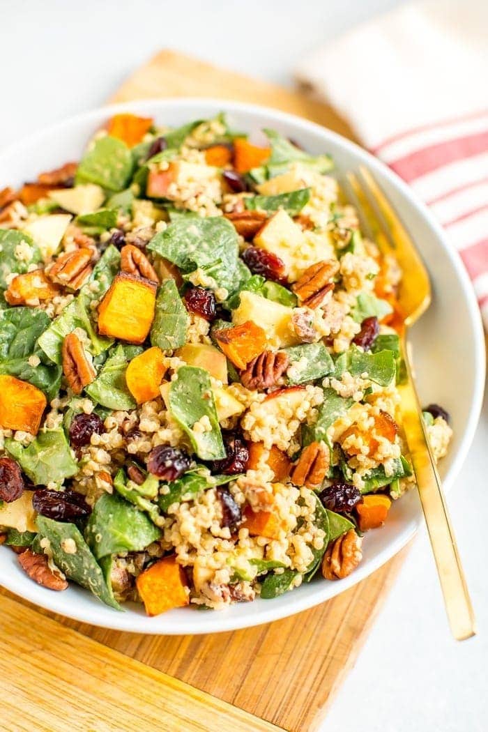 Salad with quinoa, butternut squash, apples and greens