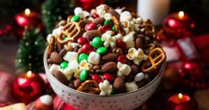 A bowl of Christmas Snack Mix