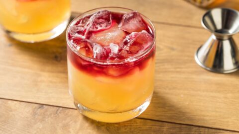 Two glasses of homemade new york sour with ice