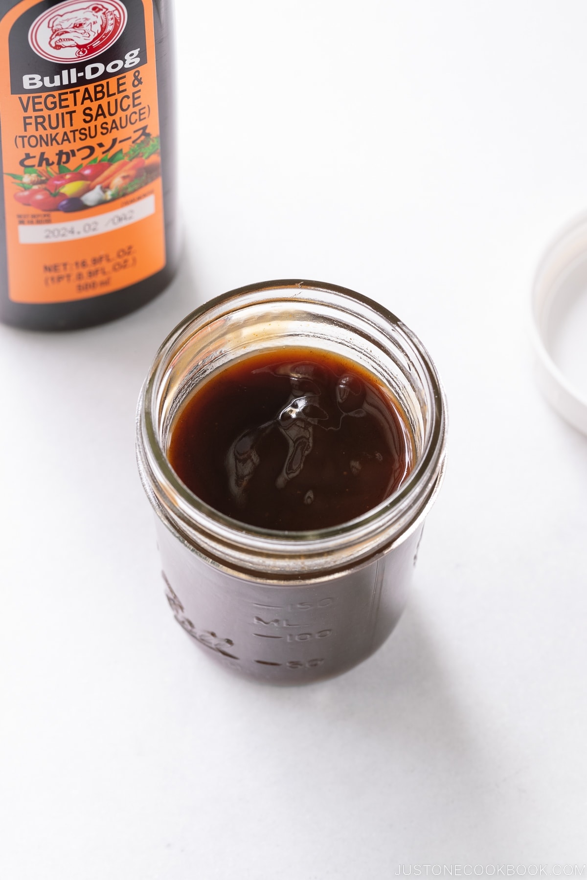 Homemade tonkatsu sauce in a glass container