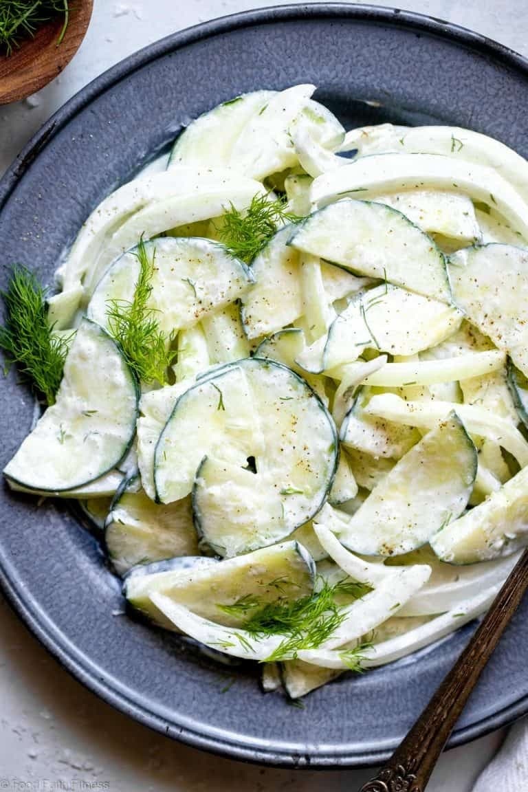 Sliced cucumber served with creamy dressing. 