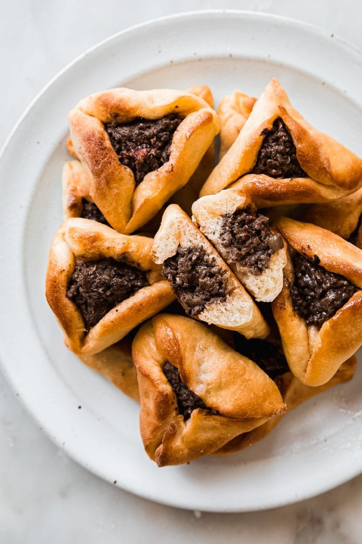 Lebanese Meat Pie Triangles with Savory Beef Filling on a Plate